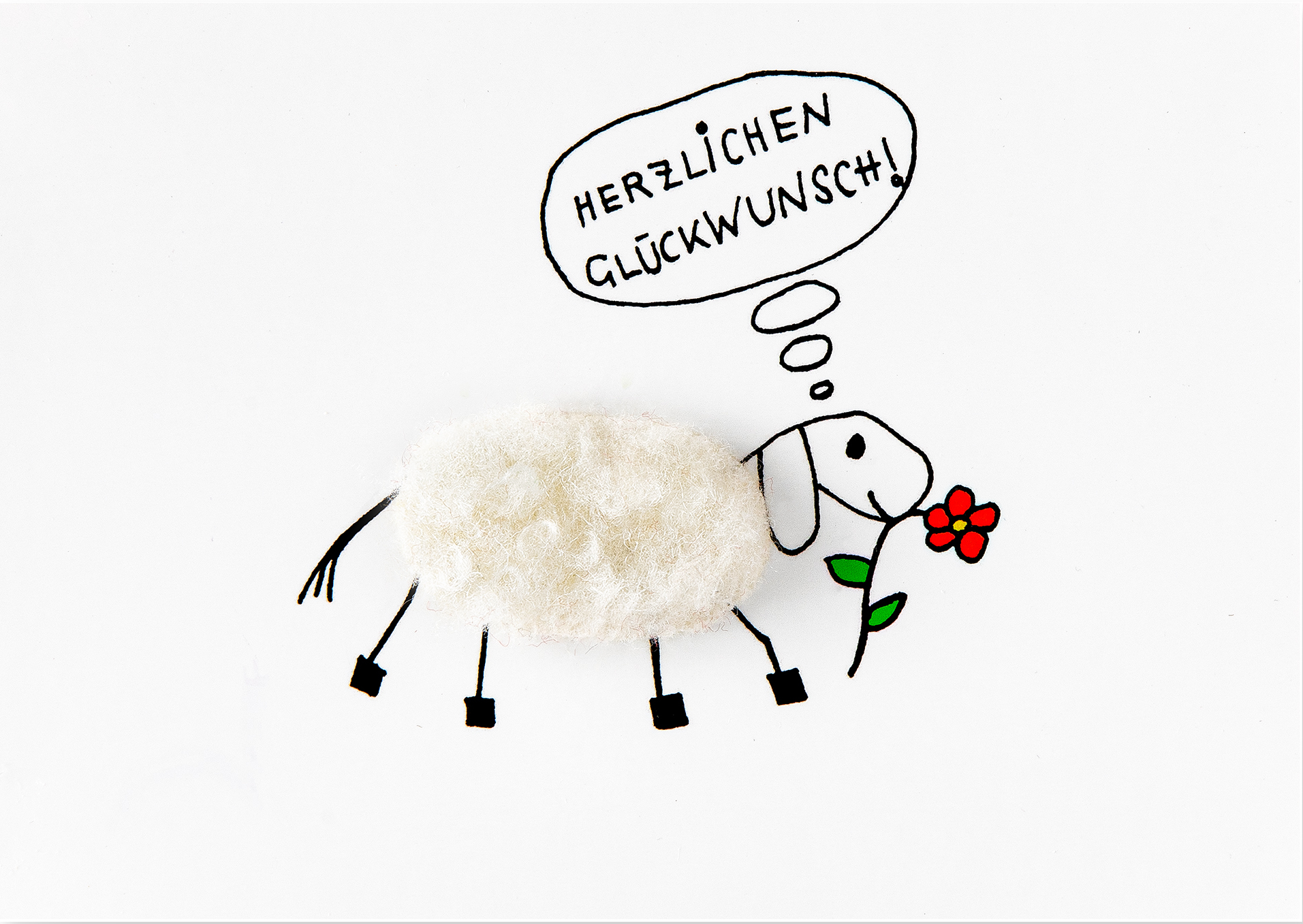 Plüschkarte "Schaf mit Blume"